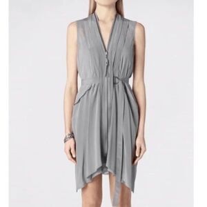 AllSaints Taupe Lewis Lew 100% Silk V-Neck Sleeveless Belted Dress/Vest Size 4 G